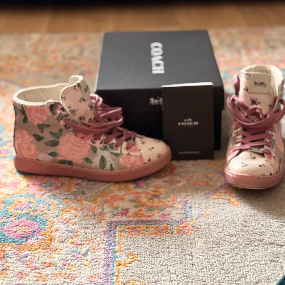 Coach Pink and Cream High Top Sneakers